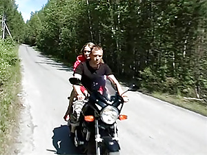 Cute blonde teen getting her pussy stuffed on motorcycle