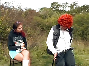 Horny senior penetrating crippled girl in the park
