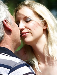 Horny blonde beauty gets fucked outdoor by an older male
