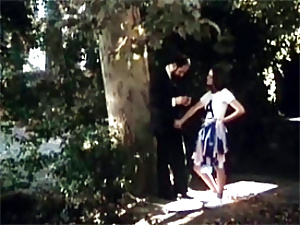 Retro cheerleader sucking her teachers dick off outdoor