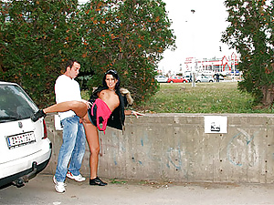 Chick doing horny public cock sucking in a real carpark