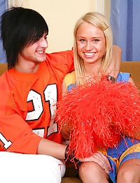Gorgeous sweet cheerleader Ania is sucking and licking big shlong