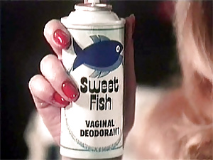 Blonde beauty demonstrates her smelly vaginal deodorant