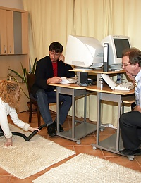 Dirty blonde secretary gets several thick facial cumshots