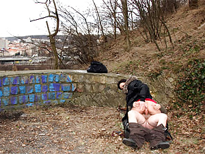 Sexy babe fucking a very horny senior hardcore in public