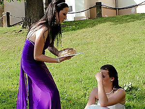 Chick pushing a big cake in face