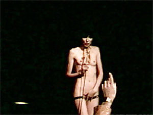 Hairy retro honey gets fucked and spunked live on stage