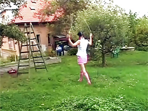 Grumpy senior falls from a ladder for a teen girl