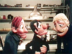 Sexy retro puppet giving a blowjob instead of the money