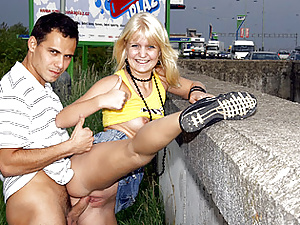 Kinky teens having horny sex games at the public highway